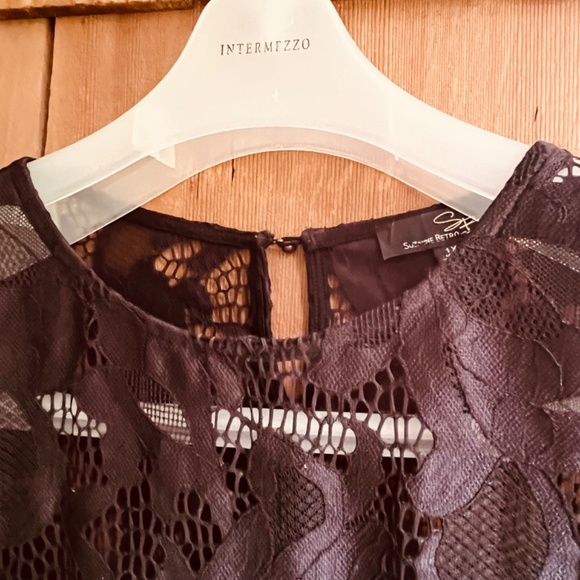 Suzanne Betro Womens 1X Floral Black Full Lace Boho Blouse Short Sleeve - Picture 3 of 9